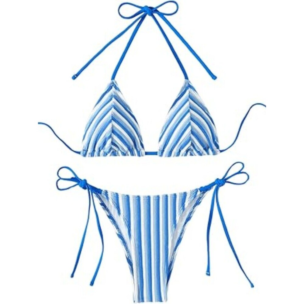 RoseSeek Women's 2 Piece Stripped Bikini Sets Halter Triangle String S